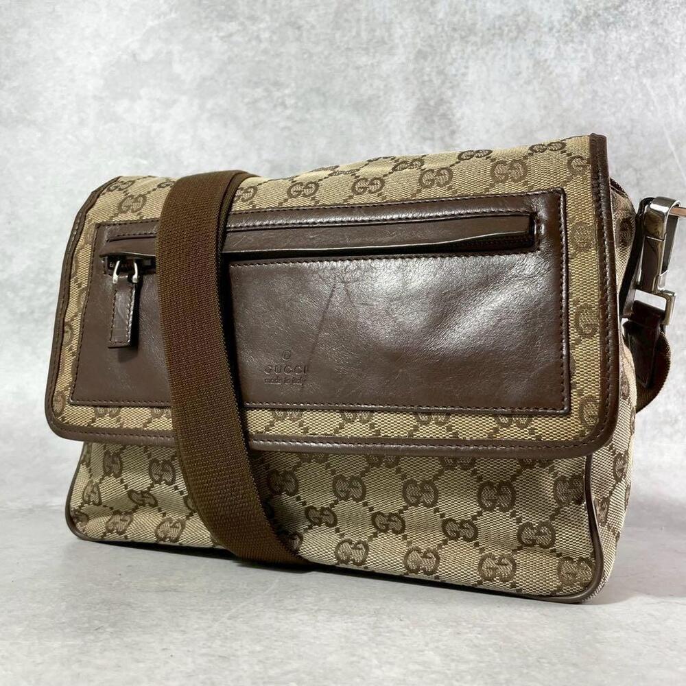 GUCCI GG canvas shoulder bag messenger crossbody business leather